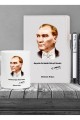 Kişiye Özel Atatürk Silüet UV Baskılı Beyaz Defter & Beyaz Roller Kalem ve Kupa Seti