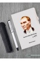 Kişiye Özel Atatürk Silüet UV Baskılı Beyaz Defter & Beyaz Roller Kalem ve Kupa Seti