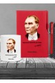 Kişiye Özel Atatürk Silüet UV Baskılı Kırmızı Defter & Kırmızı Roller Kalem ve Kupa Seti