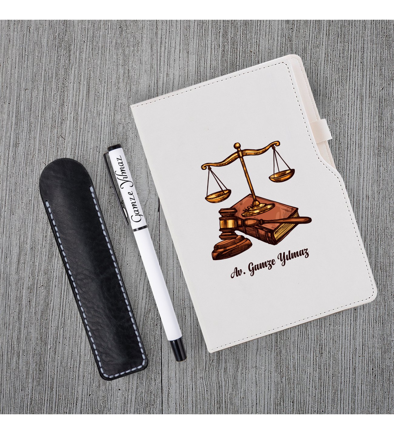 Kişiye Özel Avukat Temalı Beyaz Defter , Beyaz Roller Kalem ve Kupa Seti