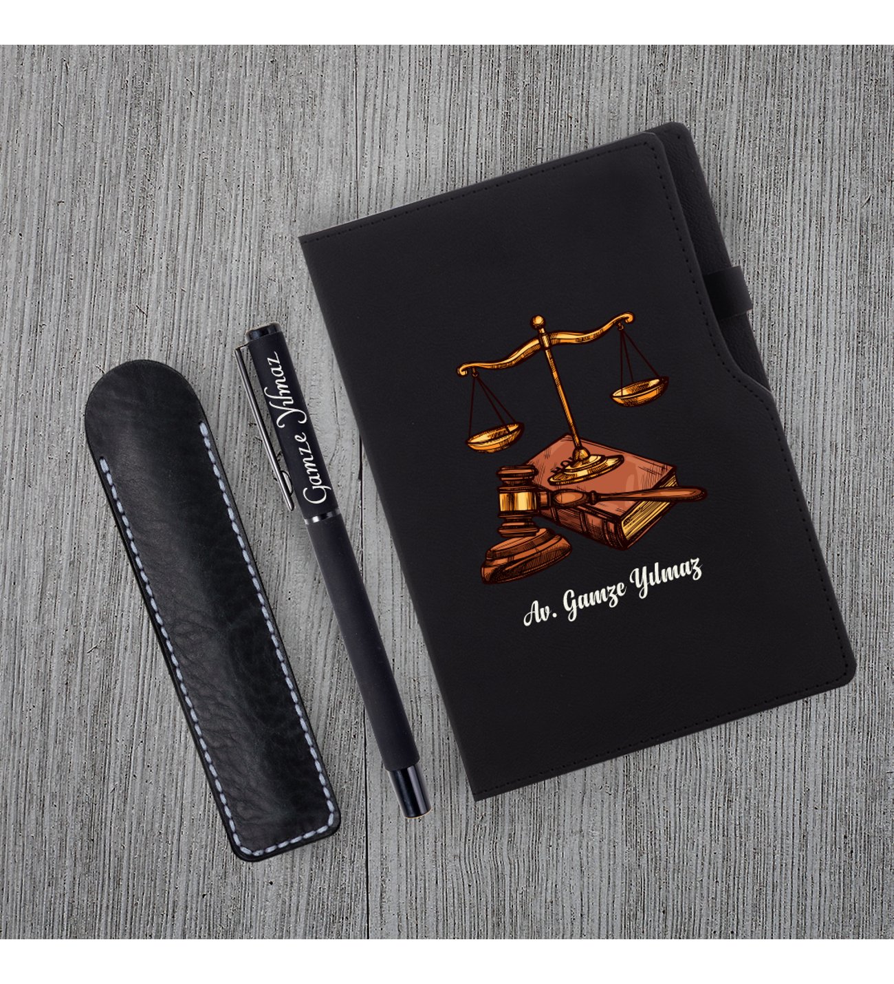 Kişiye Özel Avukat Temalı Siyah Defter , Siyah Roller Kalem Seti Kişiye Özel Avukat Temalı Siyah Defter , Siyah Roller Kalem Seti