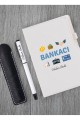 Kişiye Özel Bankacı Temalı Beyaz Defter & Siyah Roller Kalem ve Kupa Set 2