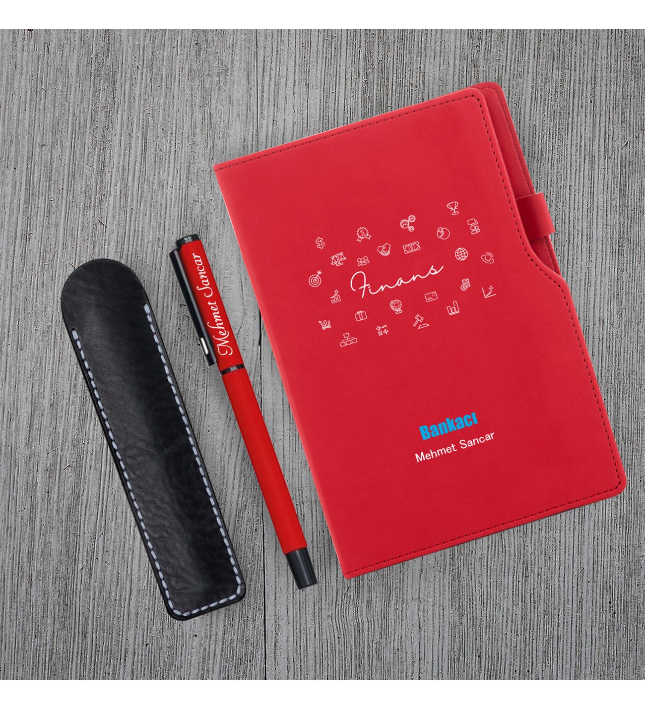 Kişiye Özel Bankacı Temalı Kırmızı Defter & Kırmızı Roller Kalem Kişiye Özel Bankacı Temalı Kırmızı Defter & Kırmızı Roller Kalem