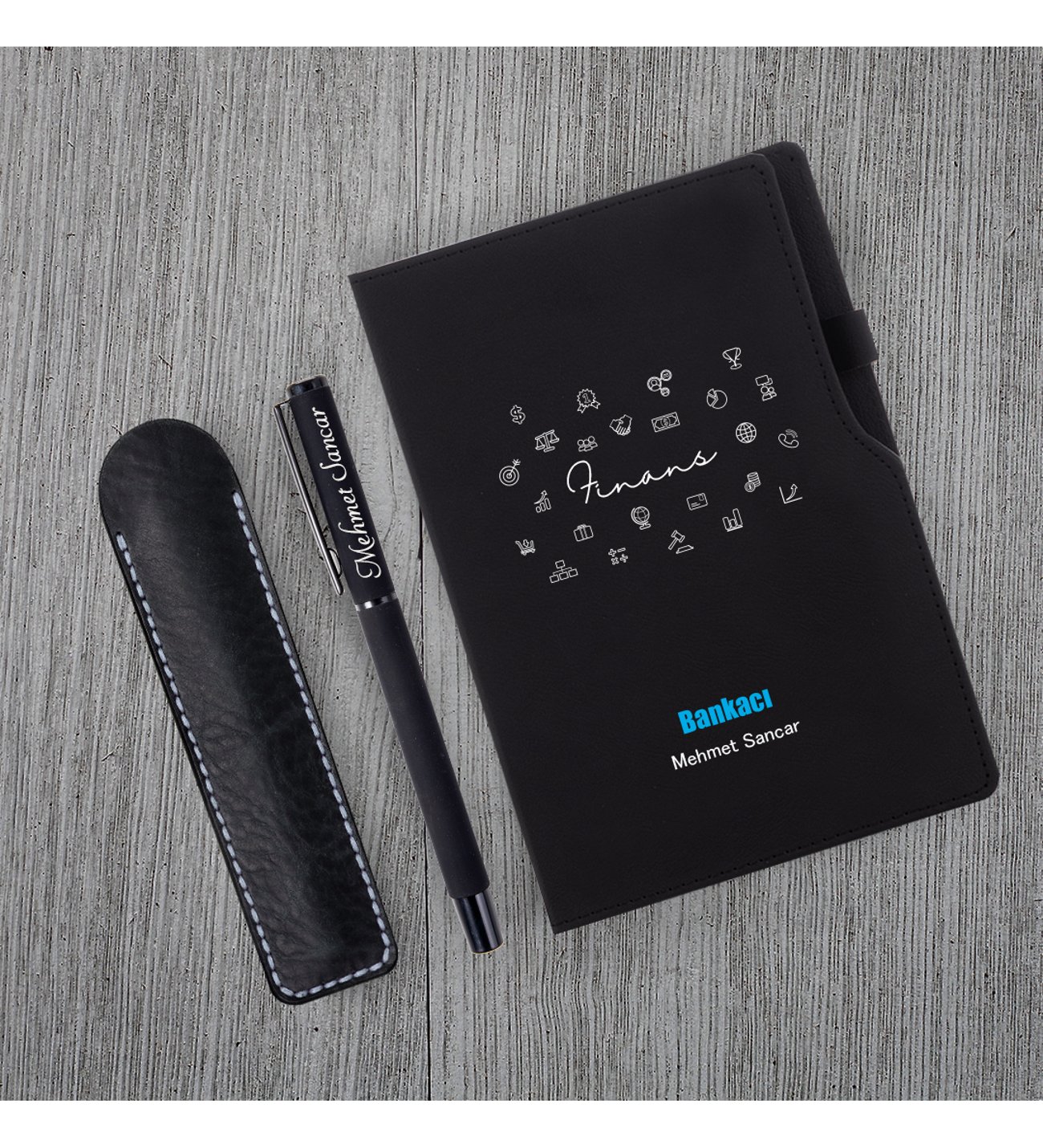 Kişiye Özel Bankacı Temalı Siyah Defter & Siyah Roller Kalem Kişiye Özel Bankacı Temalı Siyah Defter & Siyah Roller Kalem