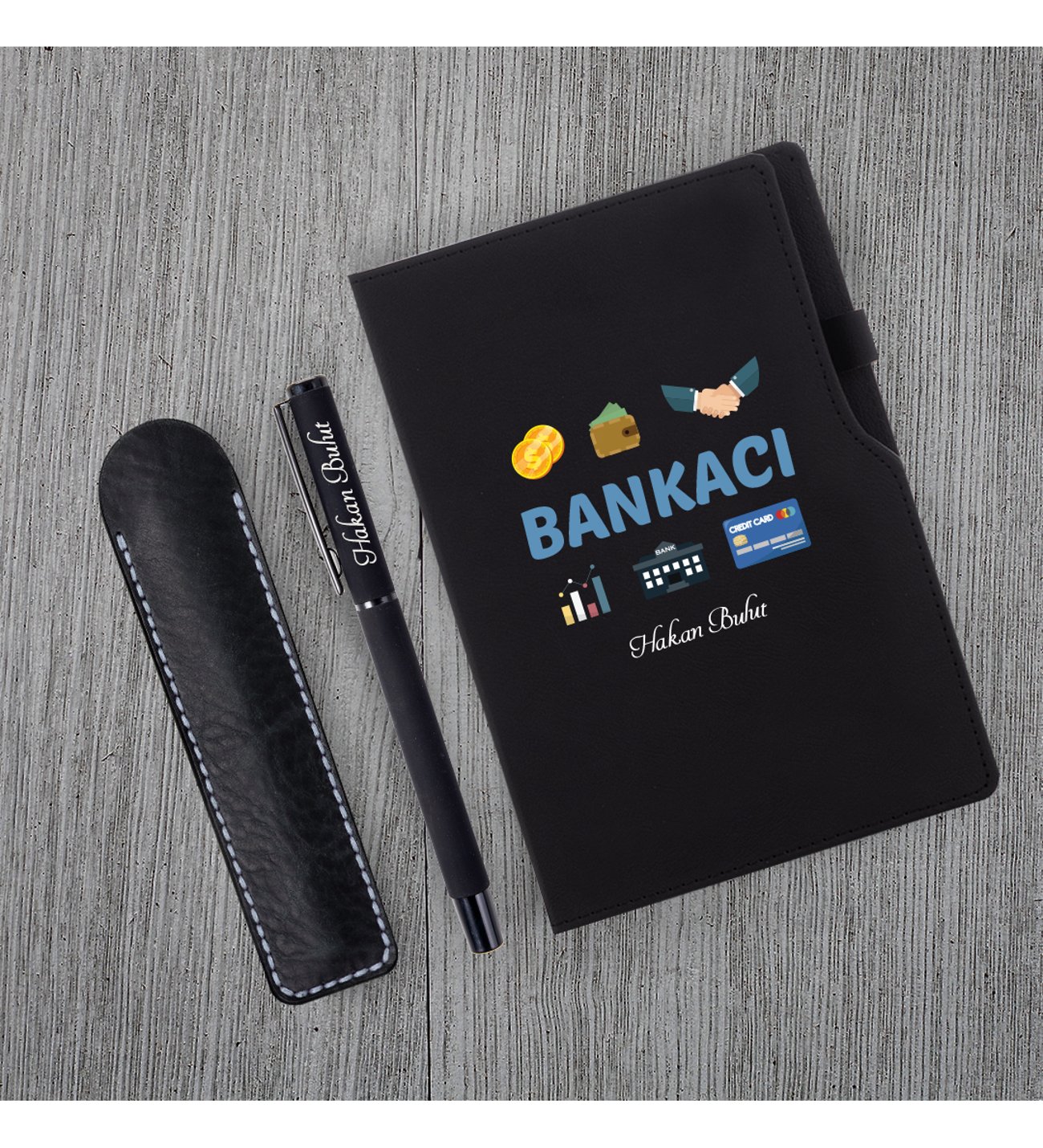 Kişiye Özel Bankacı Temalı Siyah Defter & Siyah Roller Kalem ve Kupa Set 2 Kişiye Özel Bankacı Temalı Siyah Defter & Siyah Roller Kalem ve Kupa Set 2
