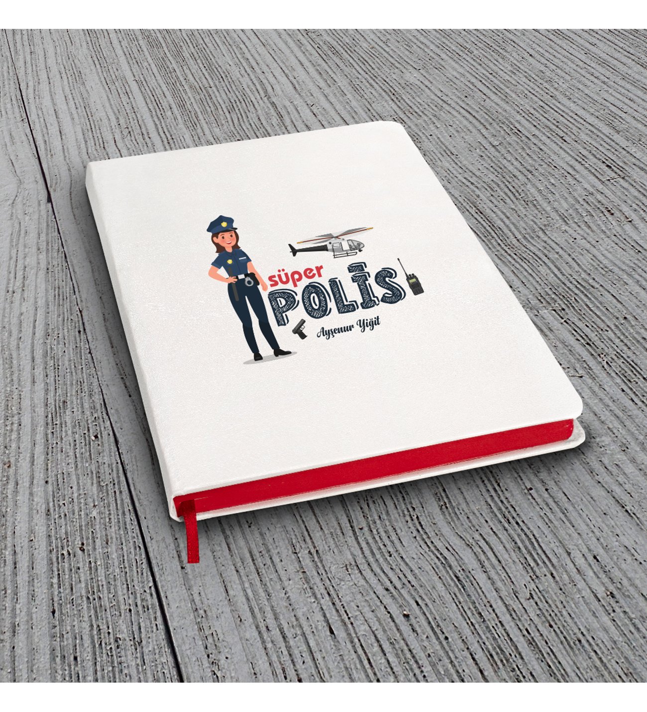 Kişiye Özel Bayan Polis Temalı Beyaz Defter & Metal Beyaz Tükenmez Kalem