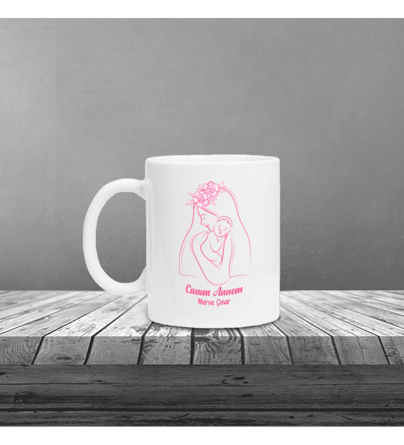 Kişiye Özel Anneler Günü Canım Annem Baskılı Peluş Ayıcık  ve Kupa