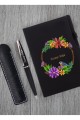 Kişiye Özel Çiçek Desenli UV Baskı Siyah Defter Metal Tükenmez Kalem Seti