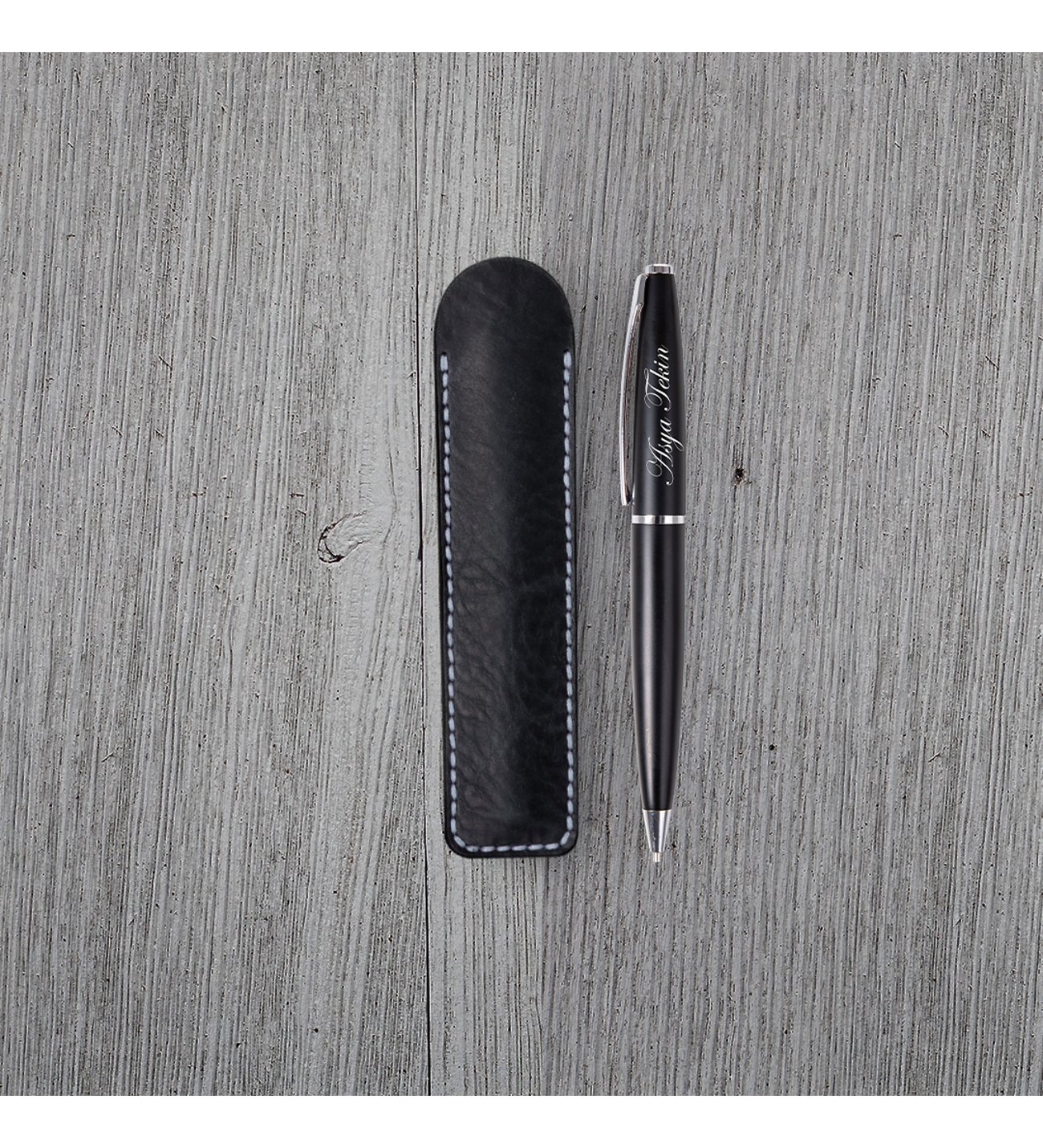 Kişiye Özel Çiçek Desenli UV Baskı Siyah Defter Metal Tükenmez Kalem Seti