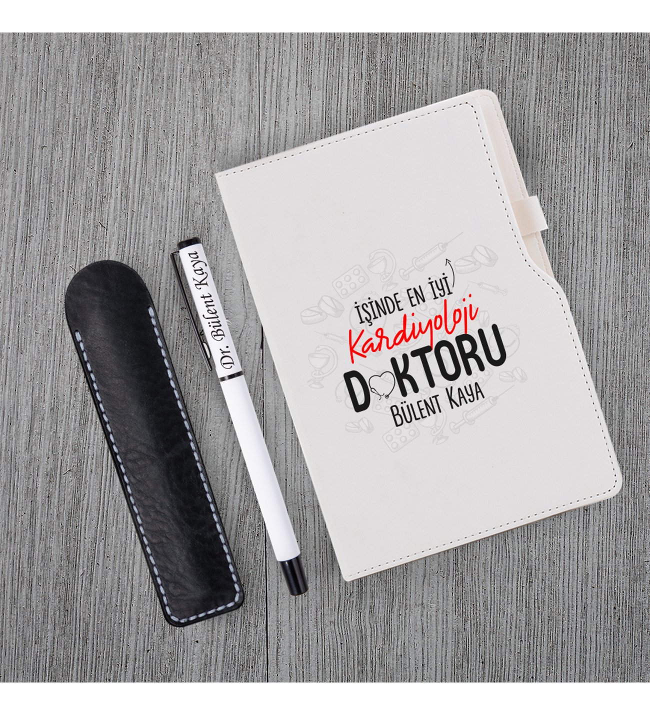 Kişiye Özel Doktor Seti Beyaz Defter & Beyaz Roler Kalem Kişiye Özel Doktor Seti Beyaz Defter & Beyaz Roler Kalem