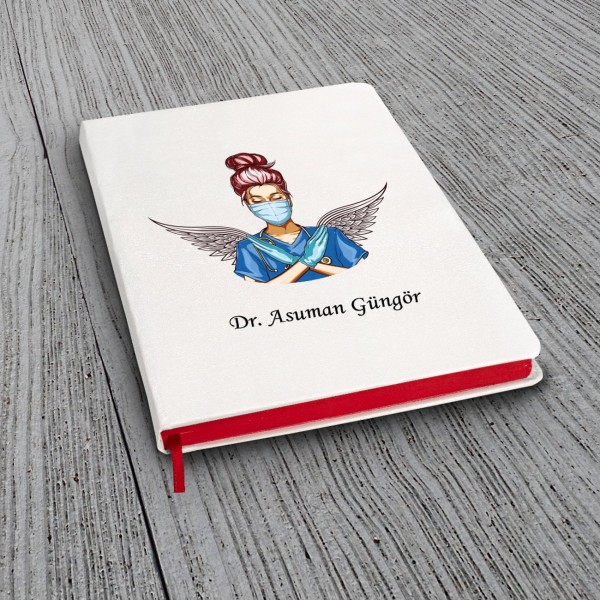 Kişiye Özel Doktor Seti Beyaz Defter Metal & Beyaz Tükenmez Kalem