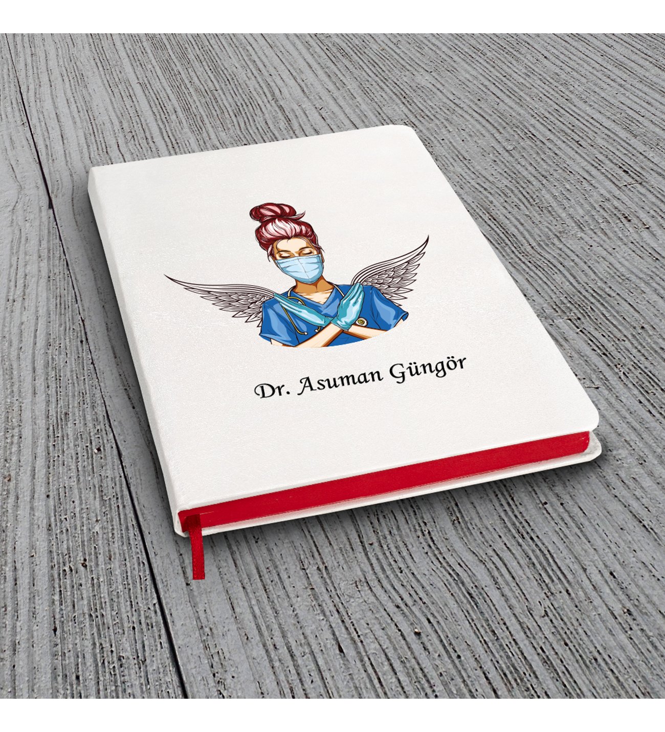 Kişiye Özel Doktor Seti Beyaz Defter Metal & Beyaz Tükenmez Kalem ve Kupa