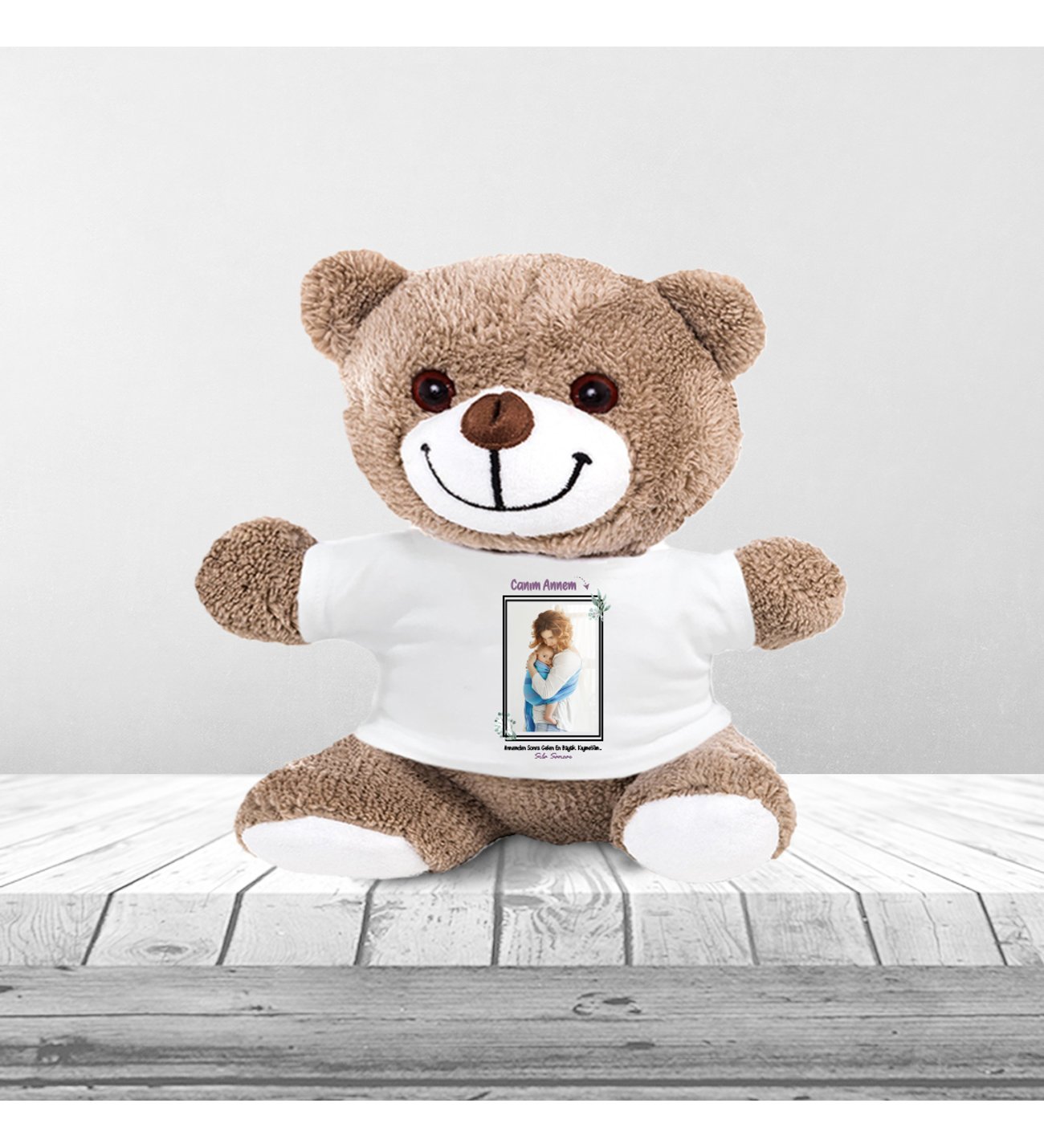 Kişiye Özel Anneler Günü Fotoğraflı Anne Temalı Peluş Ayıcık ve Kupa Seti