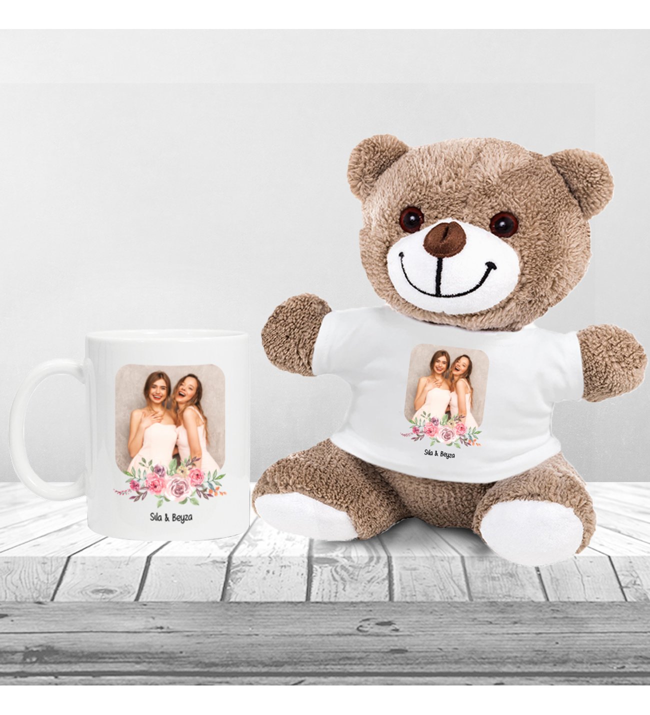 Kişiye Özel Fotoğraflı En İyi ArkadaşTemalı Peluş Ayıcık ve Kupa Seti