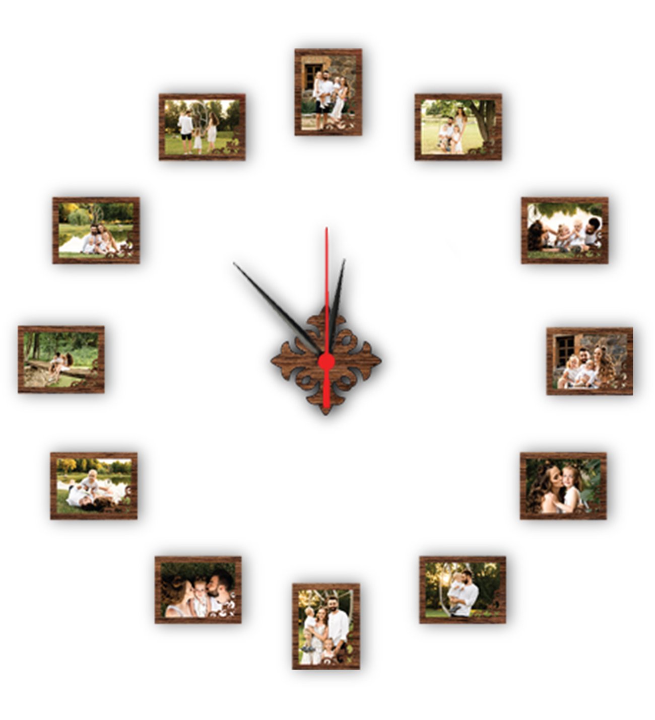 Kişiye Özel  Fotoğraflı Motifli Ahşap Çerçeve 12 li  Duvar Saati