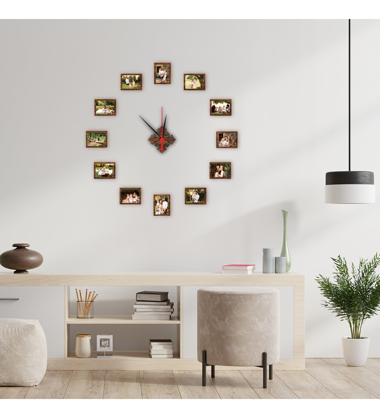 Kişiye Özel  Fotoğraflı Motifli Ahşap Çerçeve 12 li  Duvar Saati