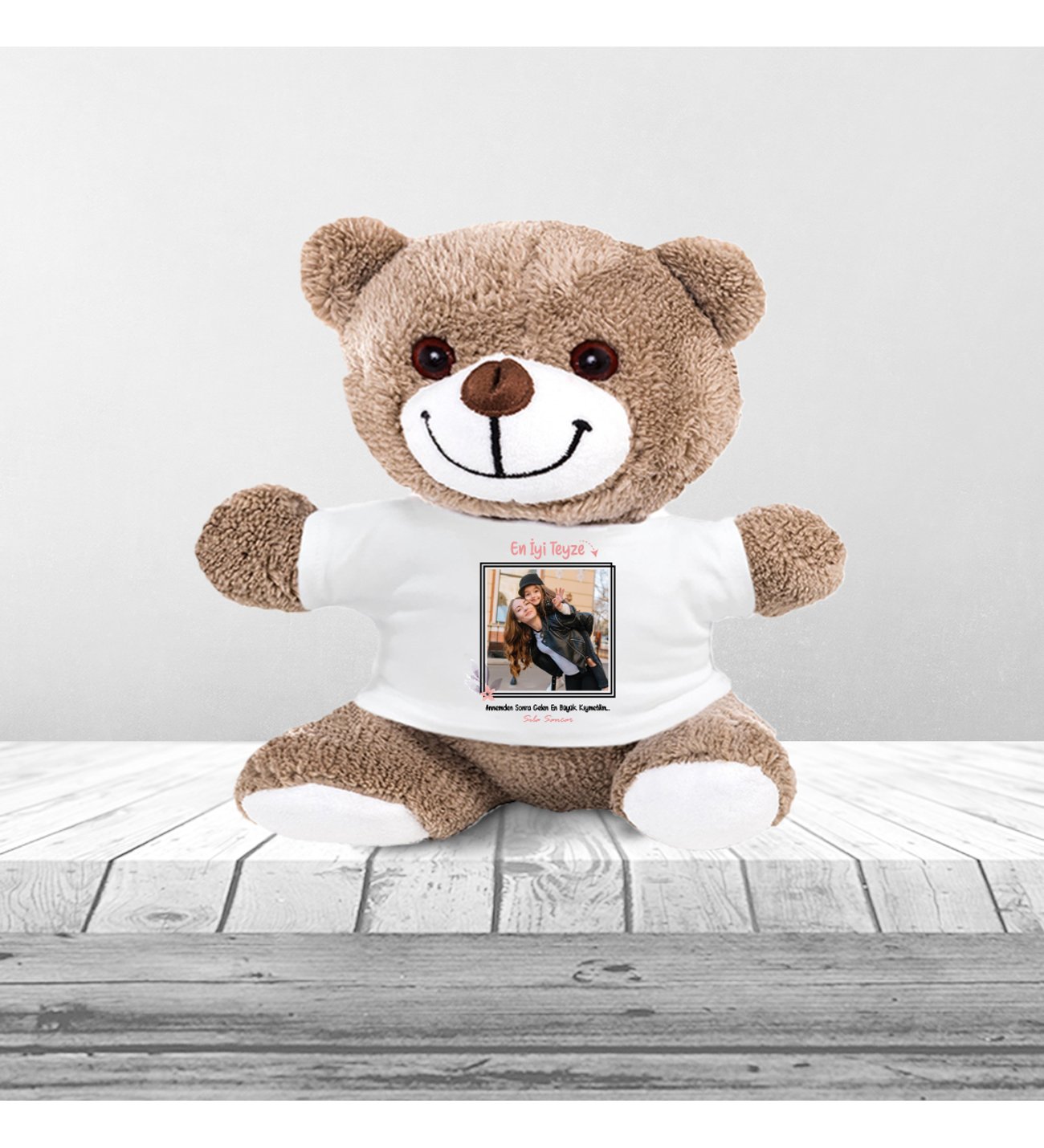 Kişiye Özel Anneler Günü Fotoğraflı Teyze Temalı Peluş Ayıcık ve Kupa Seti Kişiye Özel Anneler Günü Fotoğraflı Teyze Temalı Peluş Ayıcık ve Kupa Seti