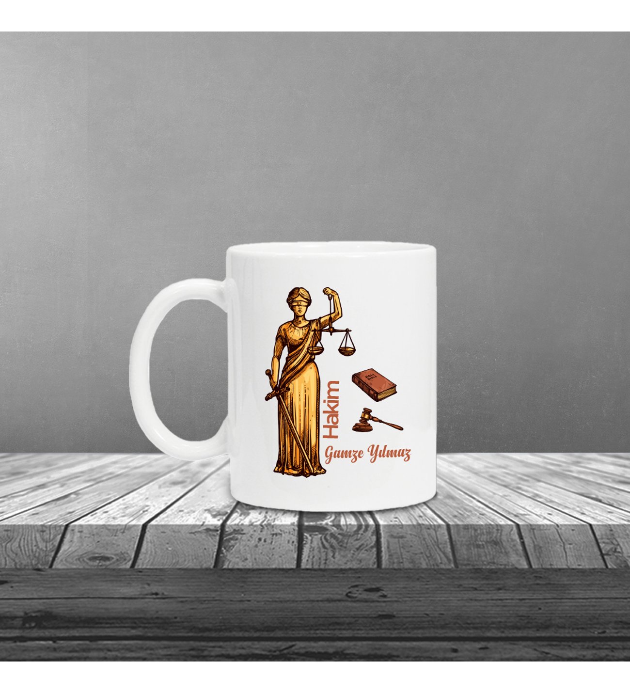 Kişiye Özel Hakim Temalı Gri Defter , Gri Roller Kalem ve Kupa Seti