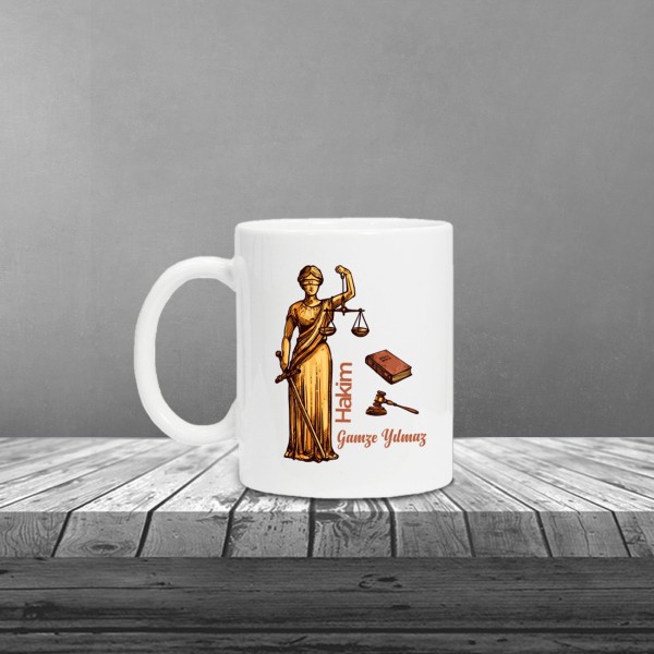 Kişiye Özel Hakim Temalı Gri Defter , Gri Roller Kalem ve Kupa Seti