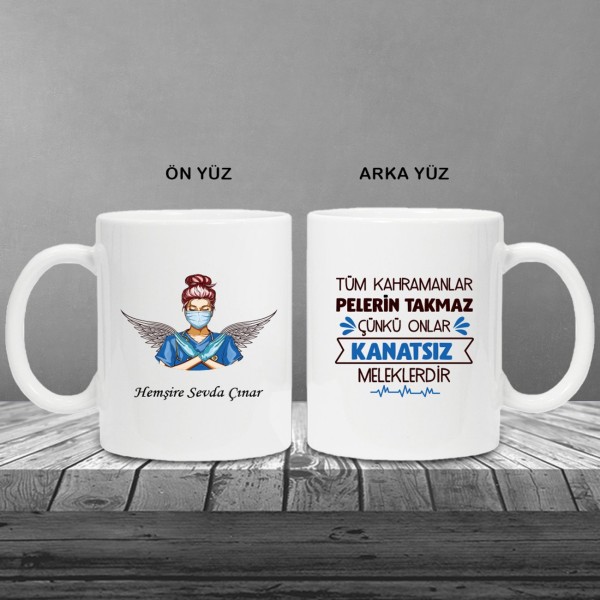 Kişiye Özel Hemşire Seti Pembe Defter Metal & Beyaz Tükenmez Kalem ve Kupa