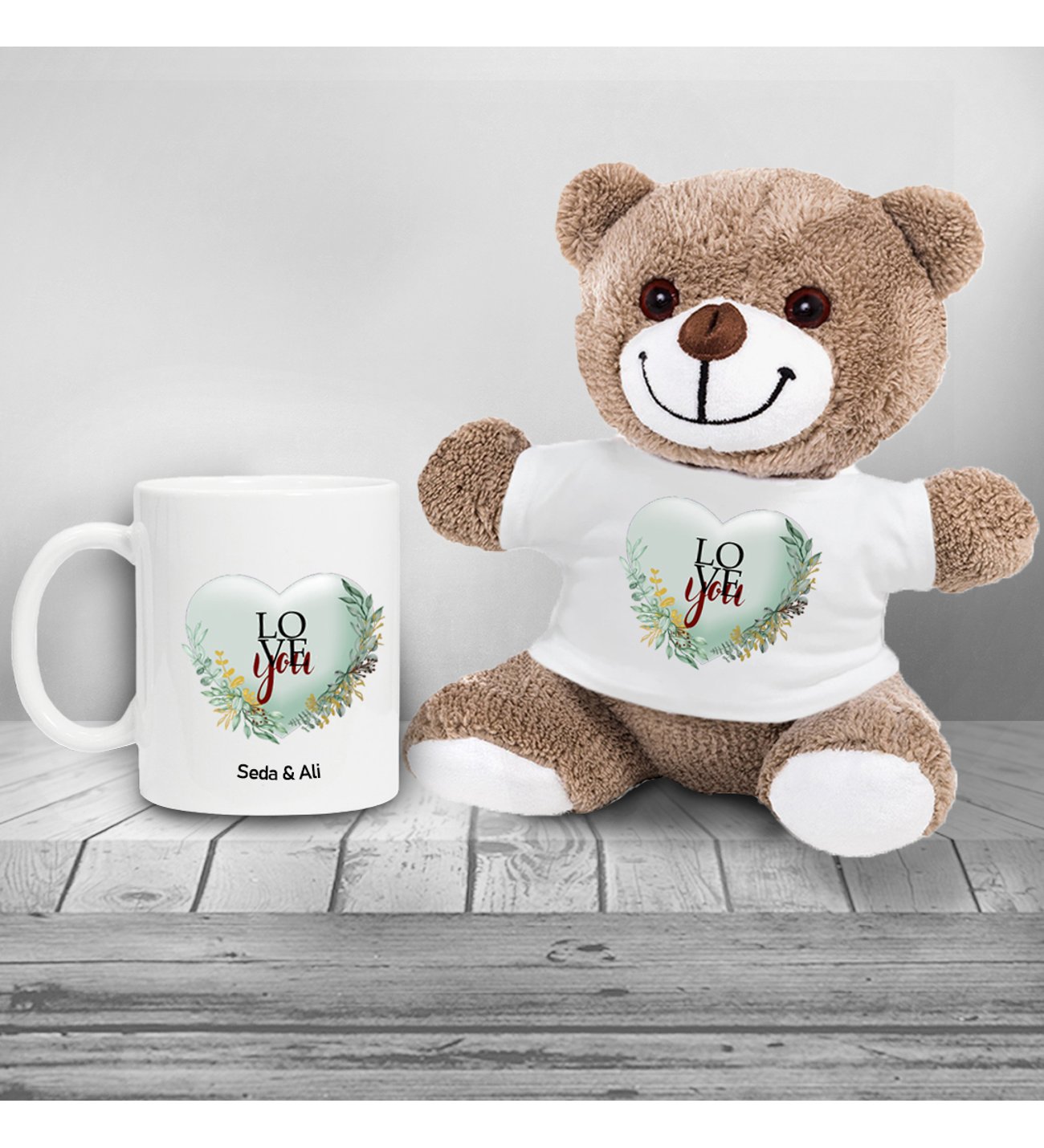 Kişiye Özel Kalpli Peluş ve Kupa Kişiye Özel Kalpli Peluş ve Kupa