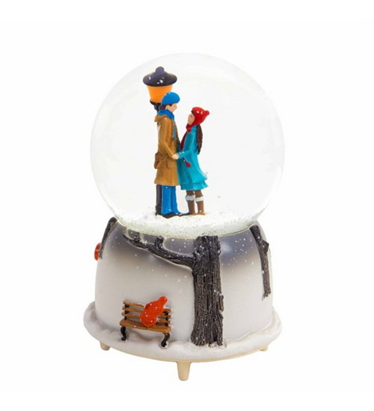 Kişiye Özel Kartanesi Kolye & Pembe Love Baskılı Kalp Tişörtlü Ayıcık ve Işıklı Sokak Lambalı Orta Boy Kar Küresi