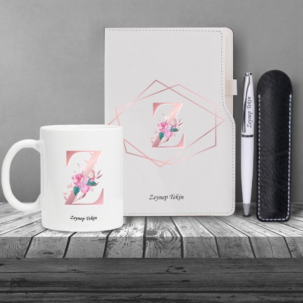 Kişiye Özel Pembe Harfli UV Baskı Beyaz Defter Metal Tükenmez Kalem Kupa Seti Kişiye Özel Pembe Harfli UV Baskı Beyaz Defter Metal Tükenmez Kalem Kupa Seti