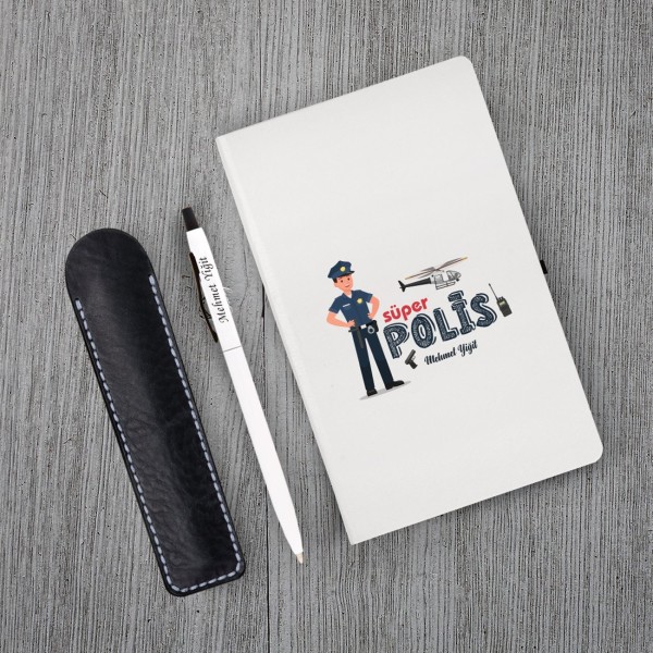 Kişiye Özel Polis Temalı Beyaz Defter & Metal Beyaz Tükenmez Kalem Kişiye Özel Polis Temalı Beyaz Defter & Metal Beyaz Tükenmez Kalem