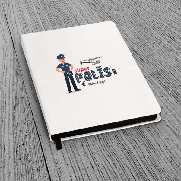 Kişiye Özel Polis Temalı Beyaz Defter & Metal Beyaz Tükenmez Kalem ve Kupa Seti