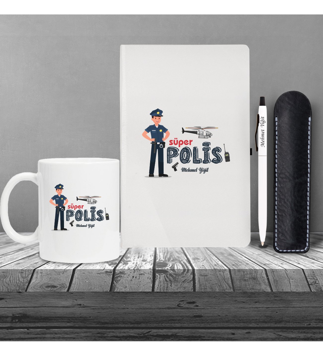 Kişiye Özel Polis Temalı Beyaz Defter & Metal Beyaz Tükenmez Kalem ve Kupa Seti Kişiye Özel Polis Temalı Beyaz Defter & Metal Beyaz Tükenmez Kalem ve Kupa Seti