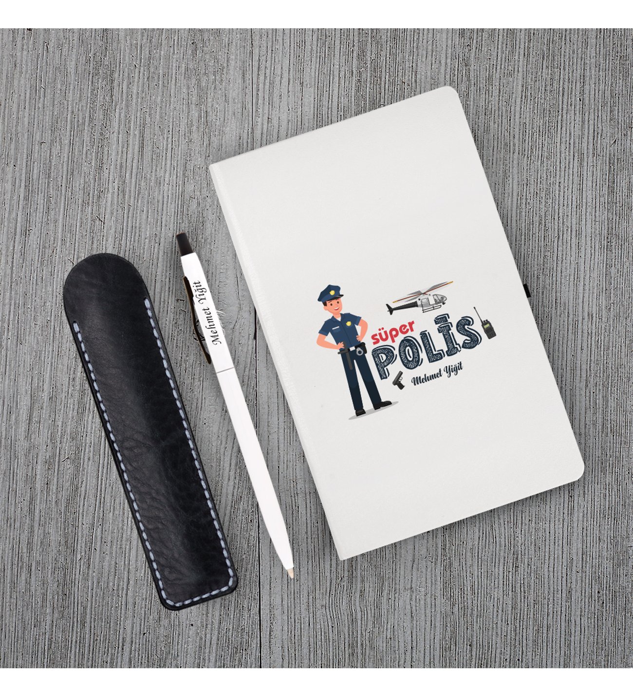 Kişiye Özel Polis Temalı Beyaz Defter & Metal Beyaz Tükenmez Kalem ve Kupa Seti Kişiye Özel Polis Temalı Beyaz Defter & Metal Beyaz Tükenmez Kalem ve Kupa Seti