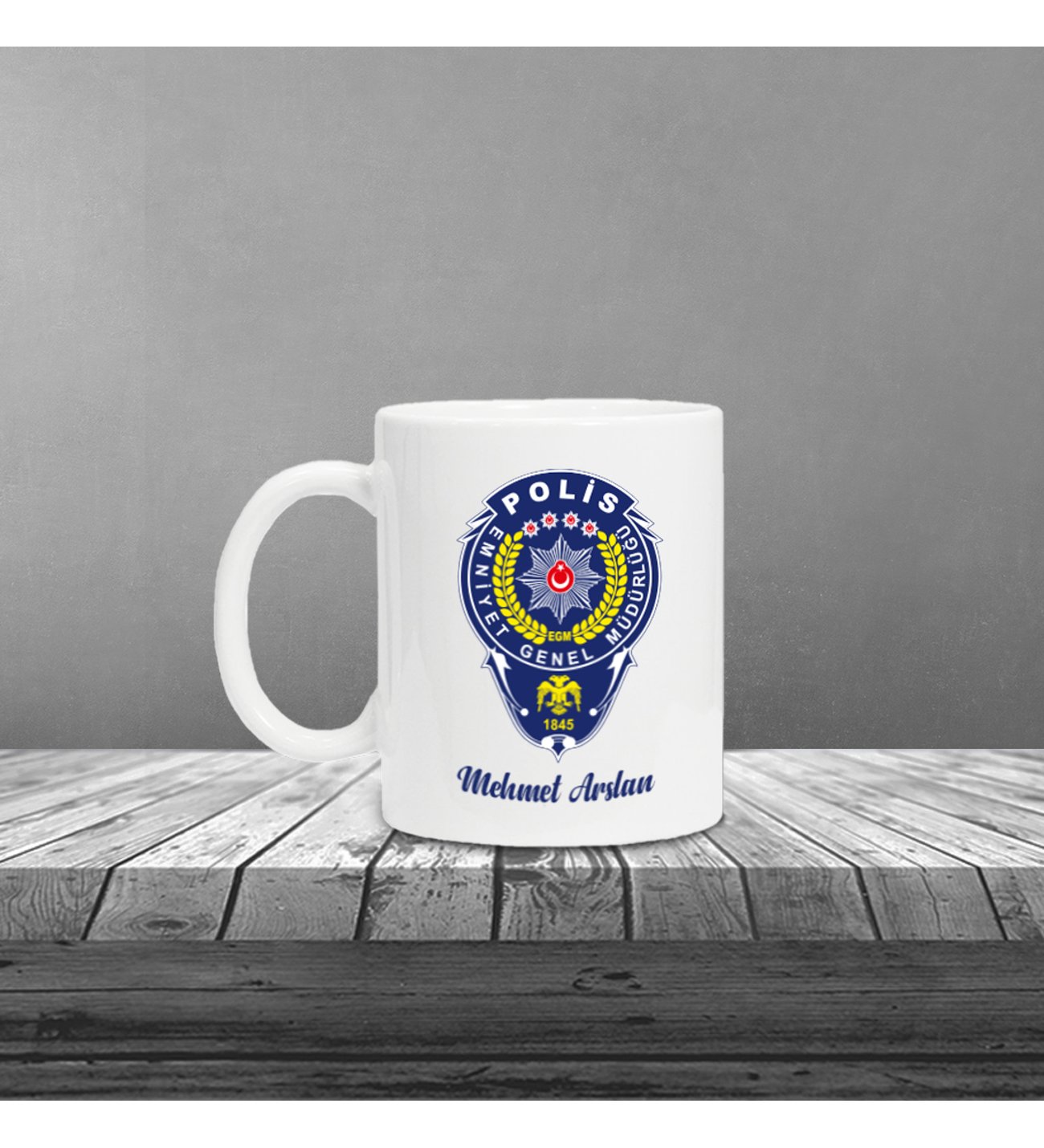 Kişiye Özel Polis Temalı UV Baskılı Kırmızı Defter & Kırmızı Roller  Kalem ve Kupa Seti