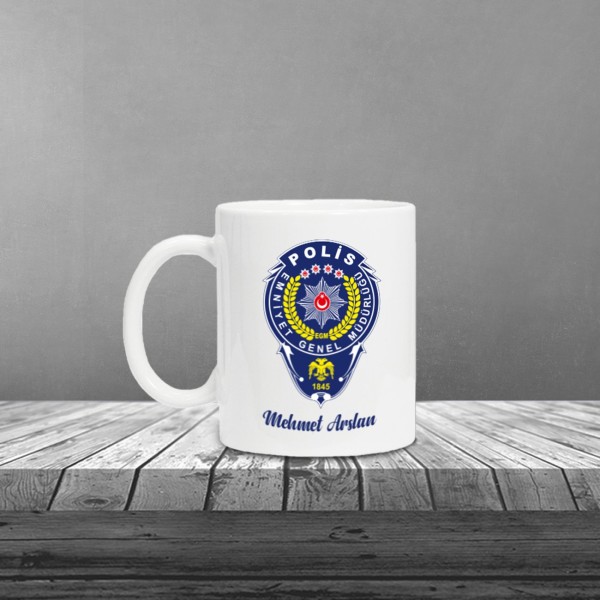 Kişiye Özel Polis Temalı UV Baskılı Siyah Defter & Siyah Roller  Kalem ve Kupa Seti