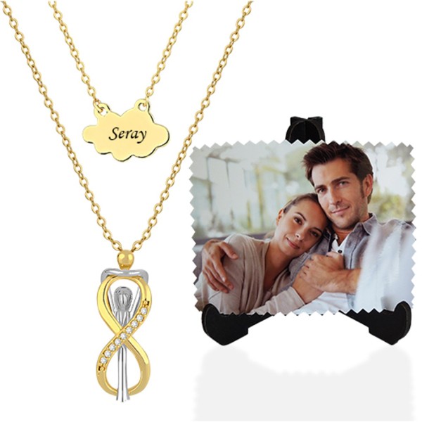 Kişiye Özel Sevgiliye Fotoğraf Baskılı Ahşap Ayaklı ve Sonsuzluk Çifti Kolye Kişiye Özel Sevgiliye Fotoğraf Baskılı Ahşap Ayaklı ve Sonsuzluk Çifti Kolye