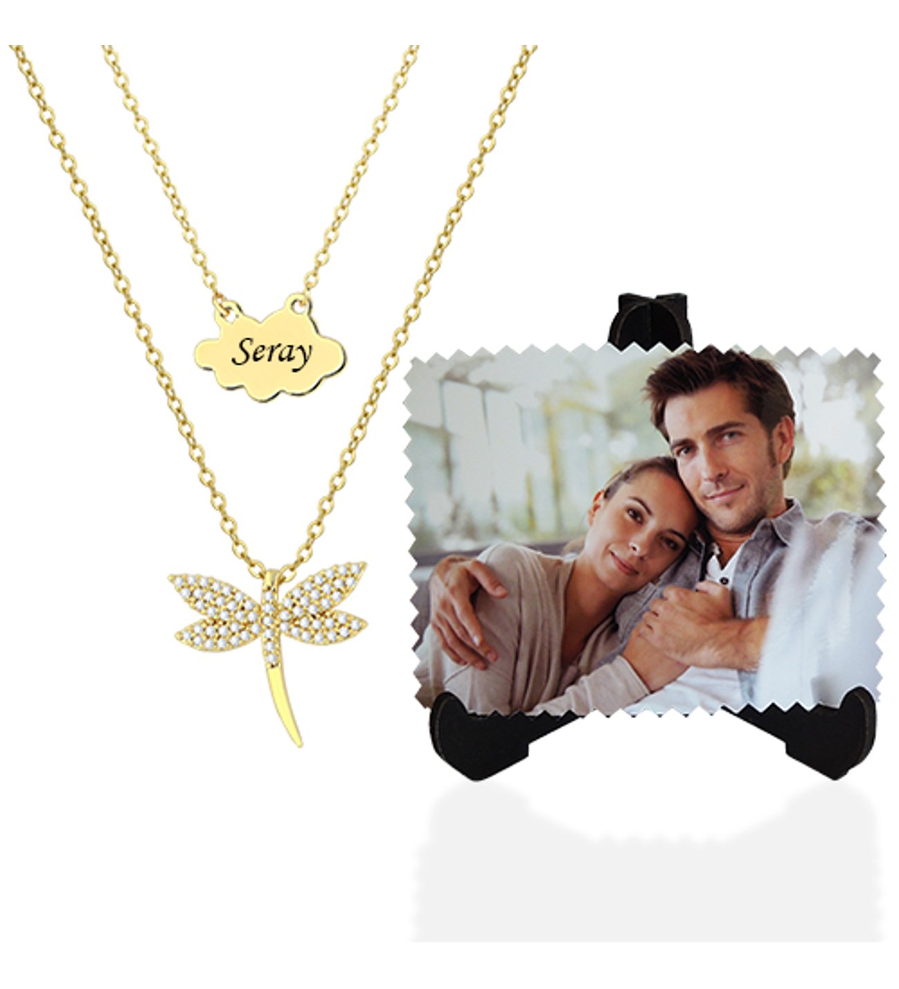 Kişiye Özel Sevgiliye  Fotoğraf Baskılı Ahşap Ayaklı ve Yusufcuk Kolye