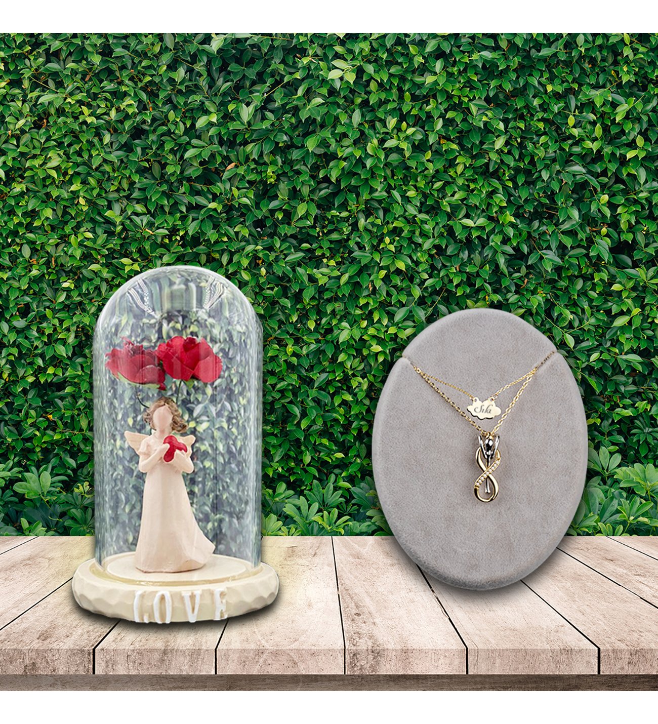 Kişiye Özel Sonsuzluk Çifti  Kolye ve Aşk Perisi Fanus