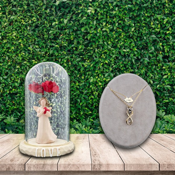 Kişiye Özel Sonsuzluk Çifti  Kolye ve Aşk Perisi Fanus