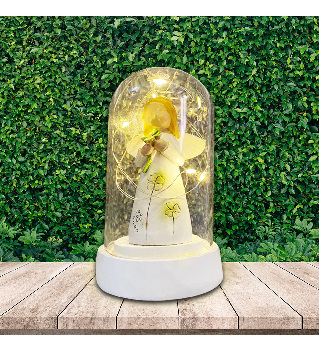 Kişiye Özel Sonsuzluk Çifti Kolye ve Işıklı Yonca Tutan Şans Yonca Figürlü Melek Cam Fanus Kişiye Özel Sonsuzluk Çifti Kolye ve Işıklı Yonca Tutan Şans Yonca Figürlü Melek Cam Fanus