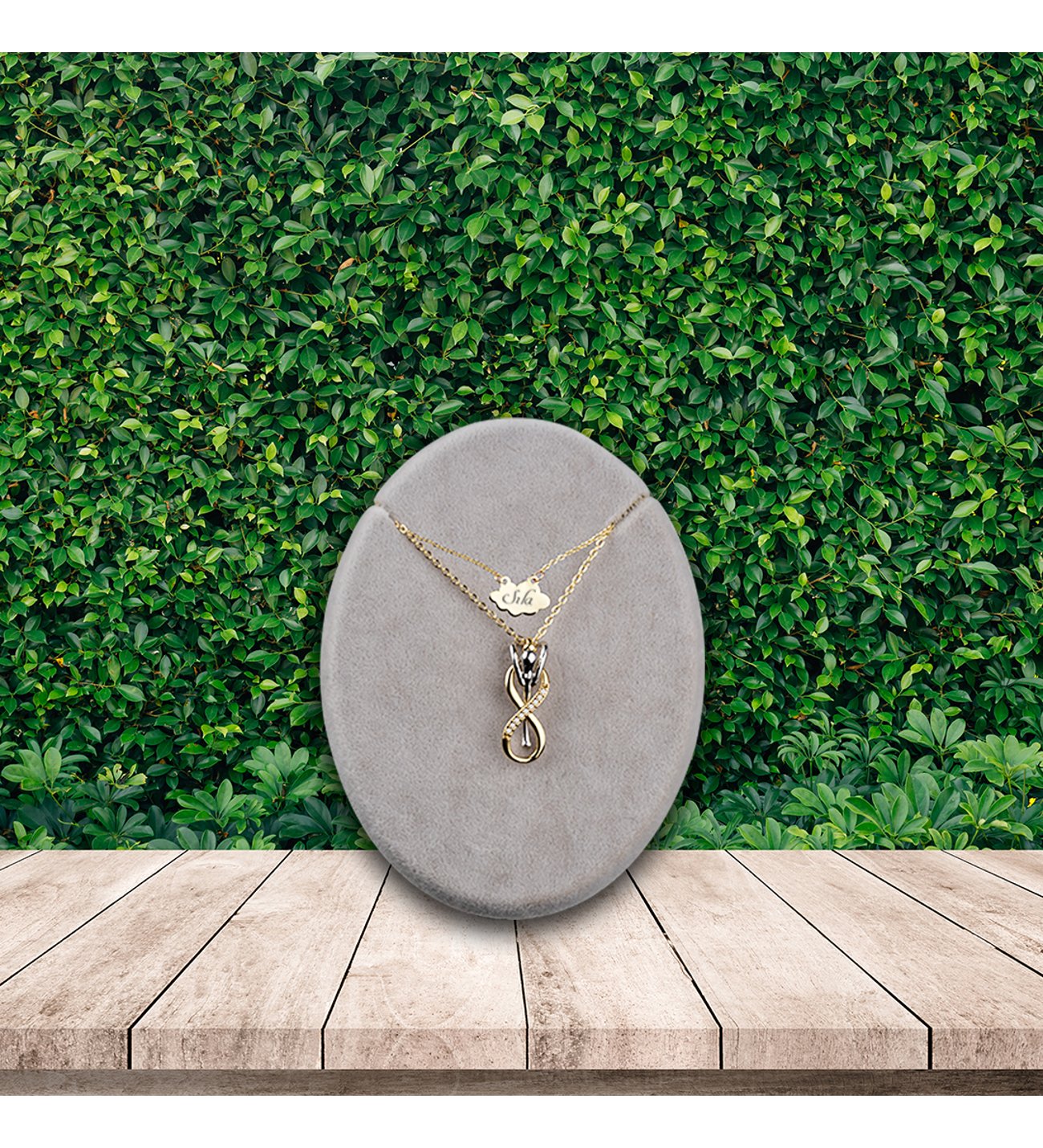 Kişiye Özel Sonsuzluk Çifti Kolye ve Işıklı Yonca Tutan Şans Yonca Figürlü Melek Cam Fanus Kişiye Özel Sonsuzluk Çifti Kolye ve Işıklı Yonca Tutan Şans Yonca Figürlü Melek Cam Fanus