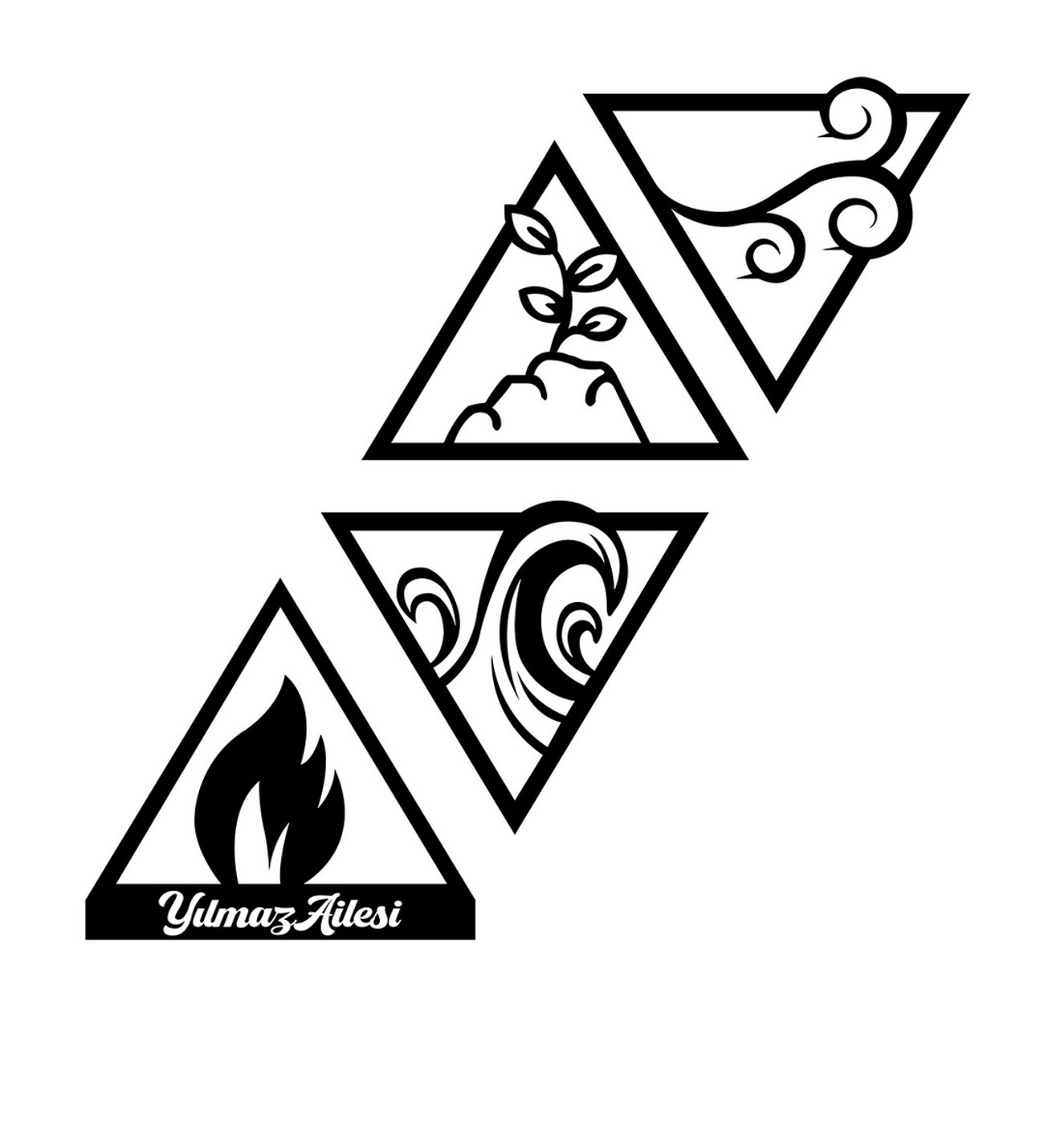 Kişiye Özel Tek İsimli Dört  Element Ateş Hava Su Toprak Figürlü Dekoratif Ahşap Tablo