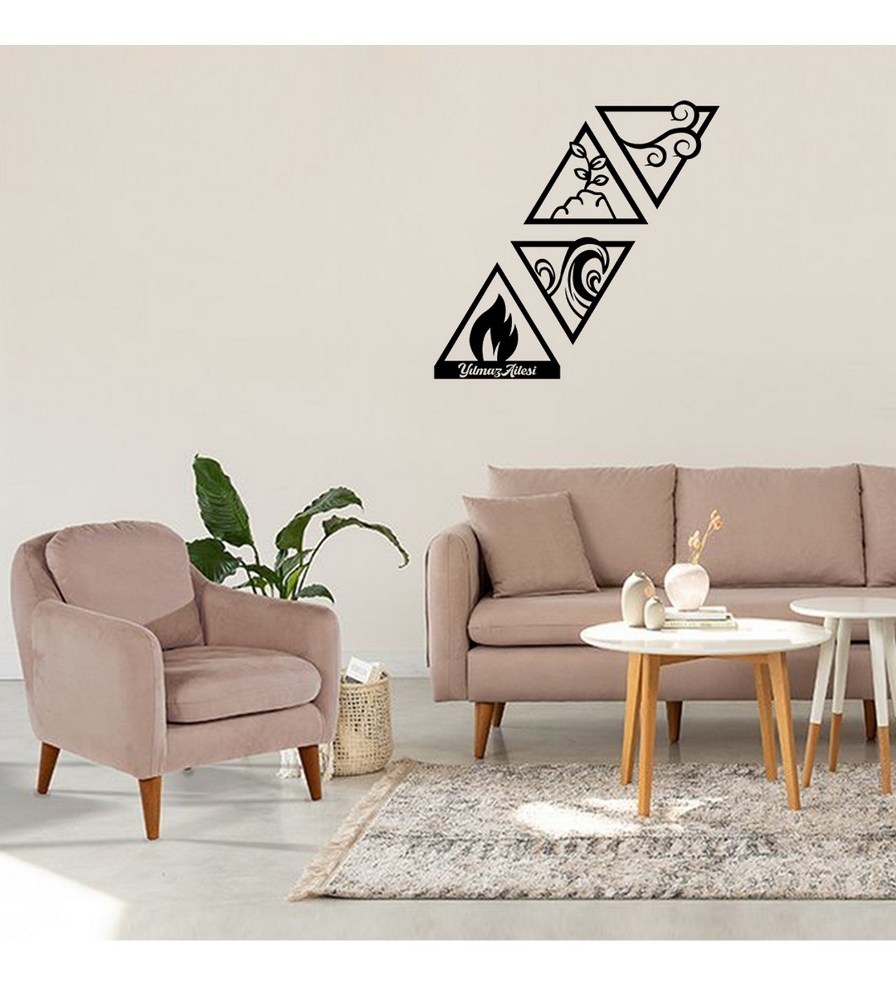 Kişiye Özel Tek İsimli Dört  Element Ateş Hava Su Toprak Figürlü Dekoratif Ahşap Tablo