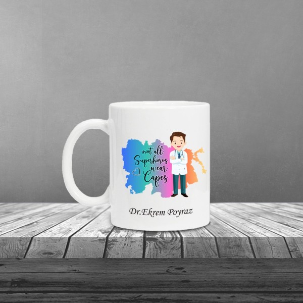 Kişiye Özel Tıp Bayramı & Bay Doktor Temalı Gri Defter Roller Kalem Kupa Seti