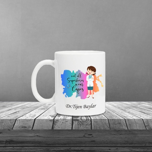 Kişiye Özel Tıp Bayramı & Bayan Doktor Temalı Siyah Defter Roller Kalem Kupa Seti