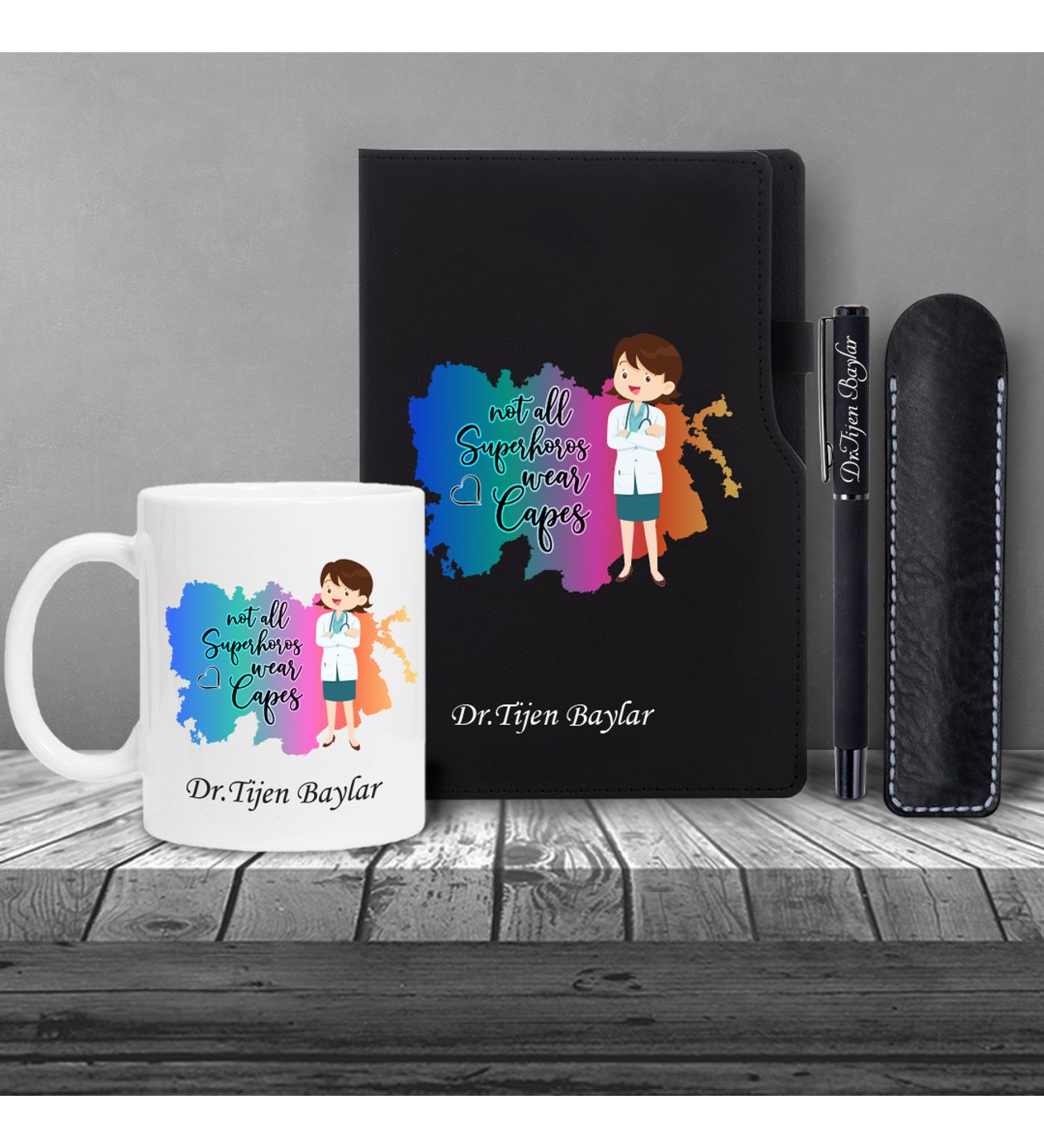 Kişiye Özel Tıp Bayramı & Bayan Doktor Temalı Siyah Defter Roller Kalem Kupa Seti Kişiye Özel Tıp Bayramı & Bayan Doktor Temalı Siyah Defter Roller Kalem Kupa Seti