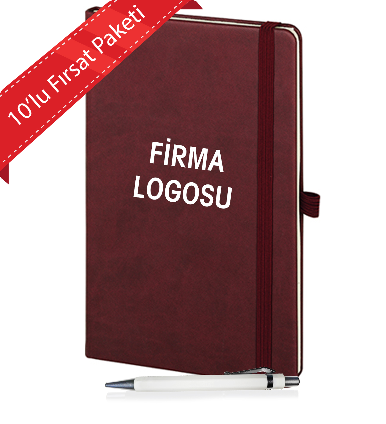 Kişiye Özel UV Baskılı 10 'li Firma Logolu Kurumsal Defter & Beyaz Kalem Seti