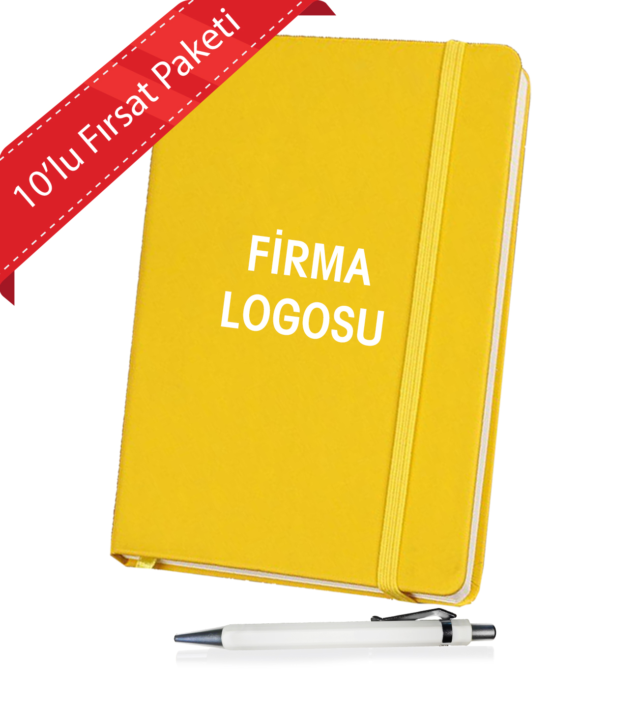 Kişiye Özel UV Baskılı 10 'lu Firma Logolu Kurumsal Defter & Beyaz Kalem Seti