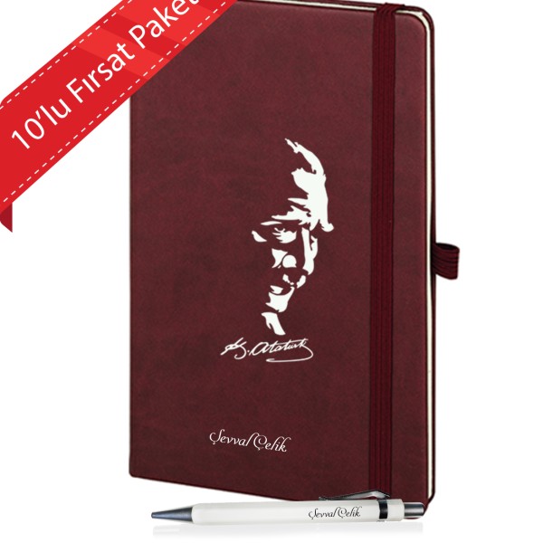 Kişiye Özel UV Baskılı 10'lu Öğretmenler Günü Temalı Atatürk Siluetli Defter & Beyaz Kalem Seti Kişiye Özel UV Baskılı 10'lu Öğretmenler Günü Temalı Atatürk Siluetli Defter & Beyaz Kalem Seti