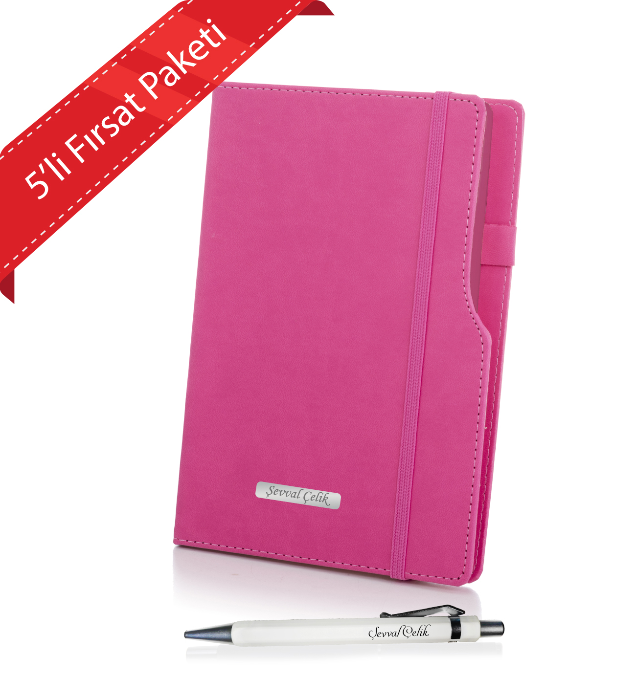 Kişiye Özel UV Baskılı 5 li Öğretmenler Günü İsme Özel Plakalı Siyah Defter & Siyah Roller Kalem  Seti