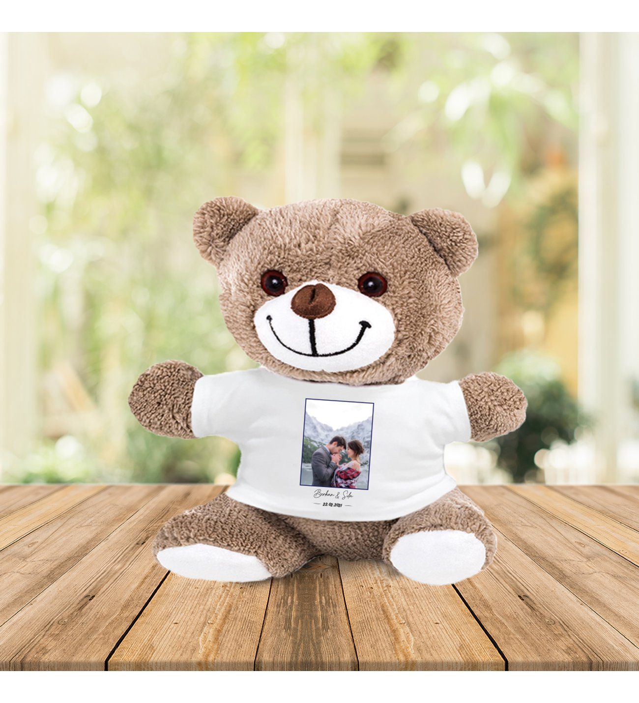 Kişiye Özel UV Baskılı Fotoğraflı Ahşap Çerçeve & Peluş Ayıcık ve Firüze Yusufcuk Kolye Kişiye Özel UV Baskılı Fotoğraflı Ahşap Çerçeve & Peluş Ayıcık ve Firüze Yusufcuk Kolye