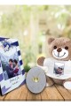 Kişiye Özel UV Baskılı Fotoğraflı Ahşap Çerçeve & Peluş Ayıcık ve İsimli Açılır Melek Kanadı Kolye